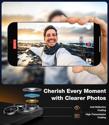 TORRAS 3-Year Ultimate Durability for iPhone 16 Pro Max/16 Pro Camera Lens Protector - 1:1 Invisible Fit & Ultra Clarity, Military-Grade 9H+ Aerospace Glass Anti-Scratch Easy Installation, Black Titanium