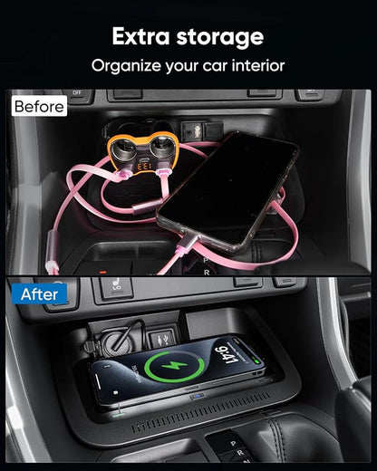 Wireless Charger for Toyota RAV4 (LE/XLE/TRD/Hybrid/XSE/SE/XSE) 2019-2025, Automotive Center Console Organizer Wireless Charging Pad for Toyota RAV4 Accessories 2020 2021 2022 2023 2024