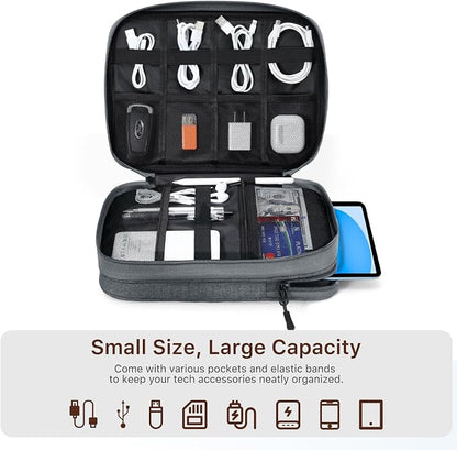 Dadanism Electronics Travel Organizer Case, Double Layers Cord Organizer | Travel All-in-One Storage Bag for Cable, Cord, iPad, Chargers, fits 9-11'' Tablets, Portable Tech Accessories Bag, Space Gray