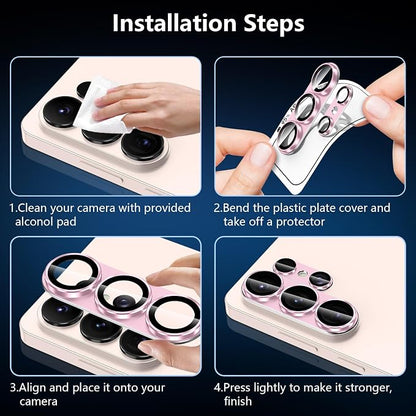 for Samsung Galaxy S26 Ultra Camera Lens Protector, Electroplated Matte Back with 9H Tempered Glass Lens Protector, [Strong Adsorption] [Case-Friendly] Metal Ring HD Clear Lens Cover, Pink