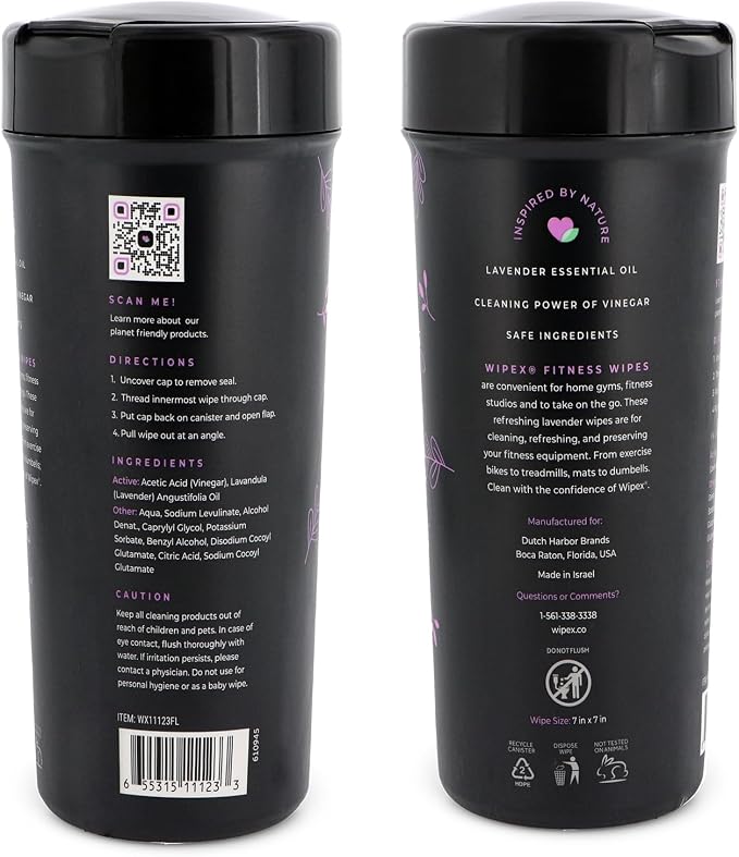 Wipex Screen Wipes & Gym Wipes Combo Pack - 75ct Gym Equipment Canister & 24ct Individually Wrapped Fitness Touch Screen Cloths, Safe for Yoga Mats & Electronics, Lavender Scent