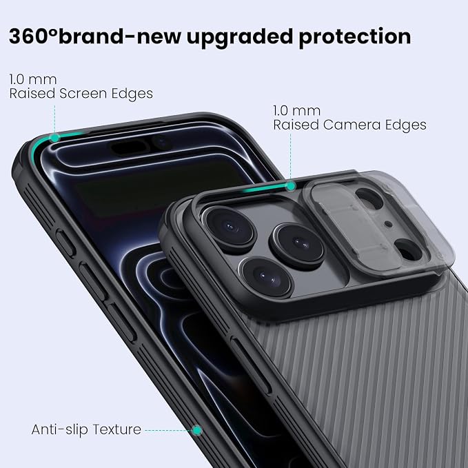 Nillkin for iPhone 17 Pro Case with Slide Camera Cover, Thin Slim Fit, Shockproof Protective, Protector Privacy, Phone Case iPhone 17 Pro Camera Lens Protector 6.3 inch, Transparent Black