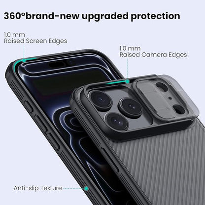 Nillkin for iPhone 17 Pro Case with Slide Camera Cover, Thin Slim Fit, Shockproof Protective, Protector Privacy, Phone Case iPhone 17 Pro Camera Lens Protector 6.3 inch, Transparent Black