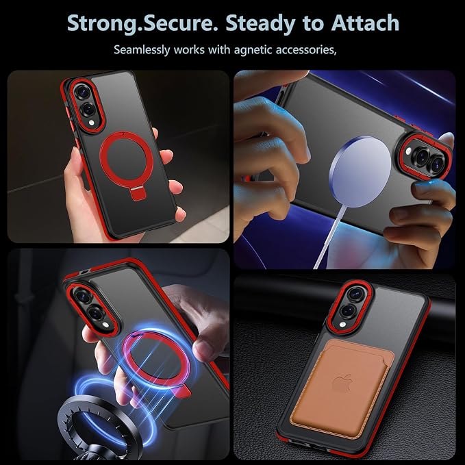 for Samsung Galaxy S25 Edge Case, Magnetic Adjustable Ring Stand [Fit for Magsafe], [Military-Grade Shockproof Protection] Phone Case with Kickstand&Ring Holder (Red)