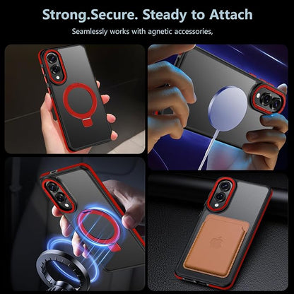 for Samsung Galaxy S25 Edge Case, Magnetic Adjustable Ring Stand [Fit for Magsafe], [Military-Grade Shockproof Protection] Phone Case with Kickstand&Ring Holder (Red)