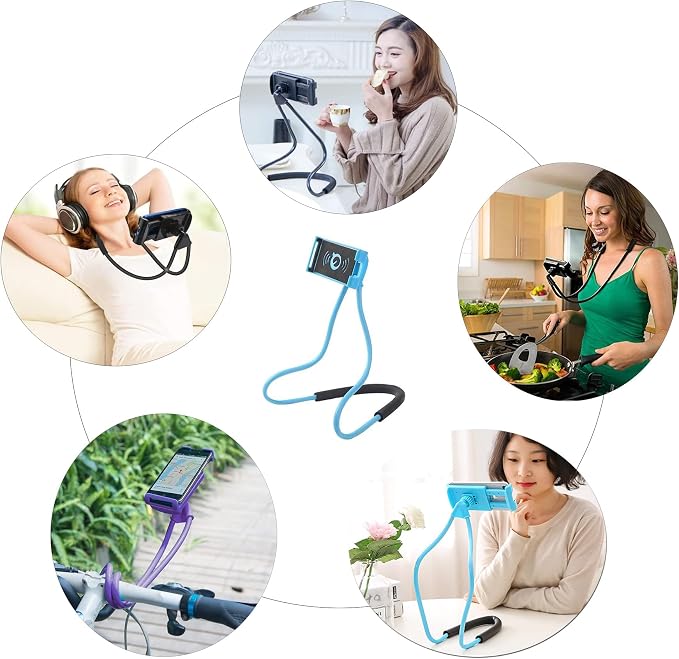 Lazy Neck Phone Holder, Around The Neck Phone Holder for Hands-Free Mobile Phone Holder on Bed/Tableb, 27.6'' Length for 4.7''-6.7'' Size (Blue)