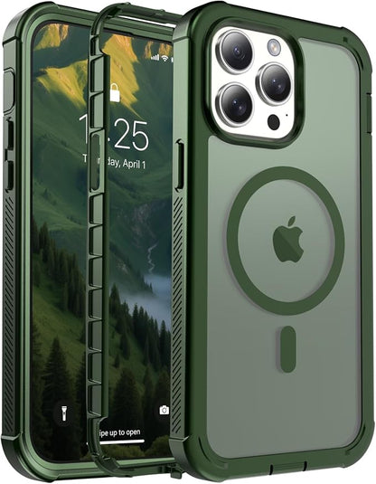 jaroco Magnetic for iPhone 14 Pro Case, [Compatible with MagSafe][Military Grade Drop Protection][Heavy Duty Protection][Non-Slip][Shockproof] 2-Layer Durable Bumper Phone Case 6.1''-Army Green