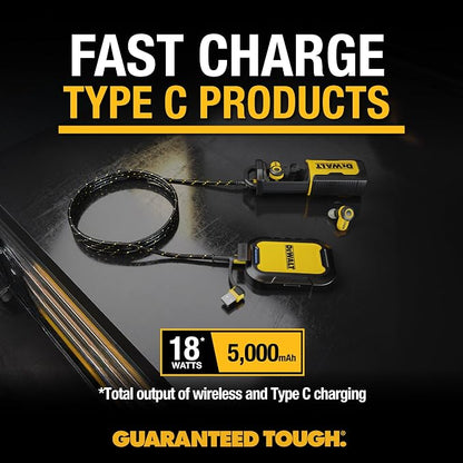 DEWALT Heavy Duty Magnetic Power Bank 5,000mAh, Rugged Wireless Portable Charger 18W Fast Charging Battery Pack, USB-C to C w/USB Adapter Cable 4' Water Resistant Works w/Magsafe iPhone 17/16/15/14