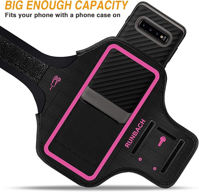 Armband for Samsung Galaxy S25+/S24+/S23+/S22+/S20+/S10+/S9+/S8+, Running Exercise Gym Bag with Key Holder and Card Slot (Pink)