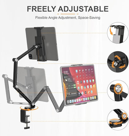 Houele Tablet Stand Holder, Adjustable Foldable Tablet Arm iPad Desk Mount with 360°Rotate Base, Phone Holder iPad Stand for Desk and Bed, Compatible with Tablets, Phones or Other 4-15.6" Device