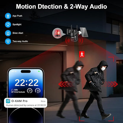 Triple-Lens Solar Security Cameras Wireless Outdoor, 2.4G/5G WiFi Cameras for Home Security with 10X Zoom, Full Color Night Vision, PlR Human Detection, Auto Tracking, Spotlight Siren, Alexa, IP66