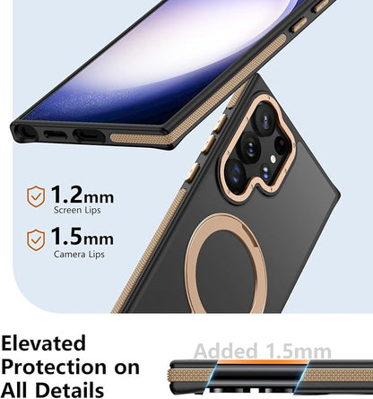 for Samsung Galaxy S23 Ultra Case, Magnetic Adjustable Ring Stand [Fit for Magsafe], [Military-Grade Shockproof Protection] Phone Case with Kickstand & Ring Holder (Desert Gold)