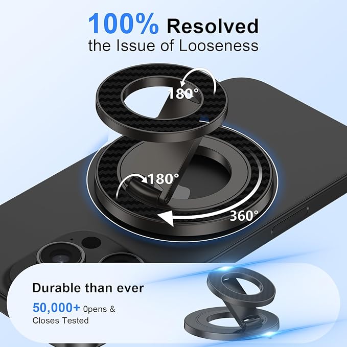 Magnetic Phone Grip Stand for Samsung Galaxy S26/S25 Ultra/S24 FE/Z Fold7/Flip7, MagSafe Ring Holder Gym Finger Magnet Grip Kickstand Dual-Sided Magnetic Car Mount for iPhone 17 Pro Max/16e/16 Pro Max