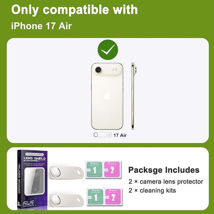 2-Pack Shatterproof Camera Lens Protector for iPhone 17 Air |AR Tempered Glass Strong Adsorption Metal Camera Cover Screen(Light Gold)