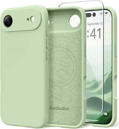 Magnetic for iPhone Air Case, Compatible with MagSafe, [Full Camera Protection][Screen Protector] Silicone Shockproof Protective Phone Case for iPhone 17 Air 6.5", Matcha