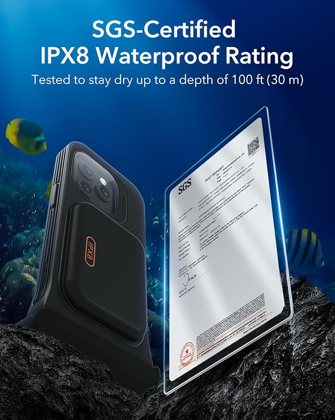 ESR Waterproof Phone Pouch for iPhone 13 Pro / 14 Pro / 15 Pro, Underwater Touch Sensitivity, IPX8 Floating Waterproof Cellphone Case with Lanyard, Dry Bag for Snorkeling, Black