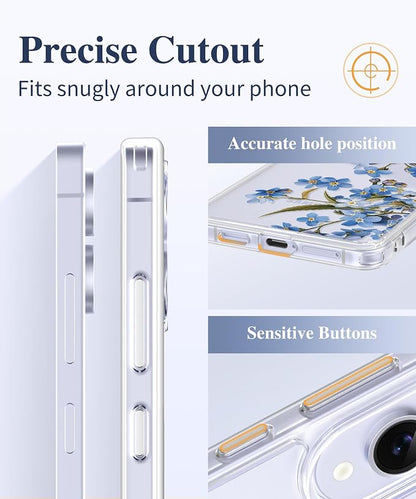 GVIEWIN for Samsung Galaxy S25 Edge Case, Clear Floral Shockproof Protective Women Phone Case, Non-Yellowing, Screen&Camera Lens Protector for Galaxy S25 Edge 6.7",Aconite/Blue
