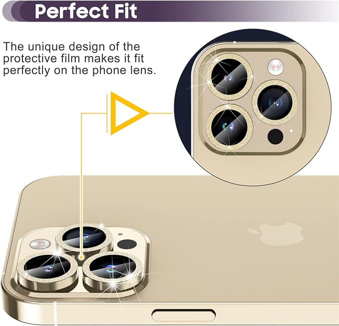 Suoman for iPhone 14 Pro Max Camera Lens Protector / 14 Pro Camera Lens Protector, Camera Cover Tempered Glass for iPhone 14 Pro Max 6.7 inch/for iPhone 14 Pro 6.1 inch [Perfectly Fit] - Bling -Gold