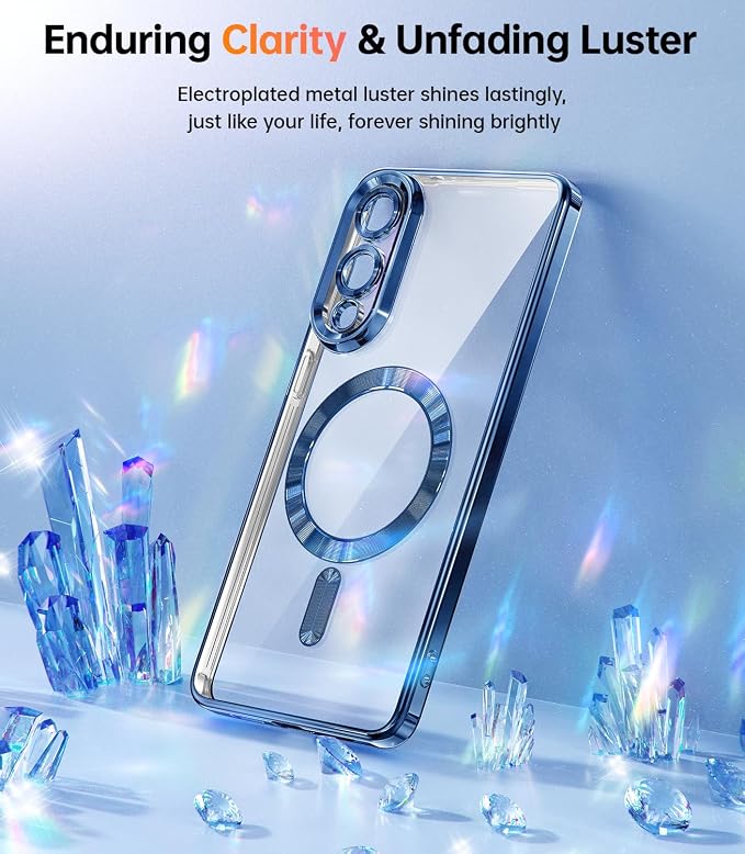 Meifigno Designed for Samsung Galaxy S25 Edge Case, [Compatible with MagSafe] [2X Screen Protectors] [Glitter Card & Wrist Strap] Surround Raised Lens Protection Slim Case for S25 Edge 6.7", Navy