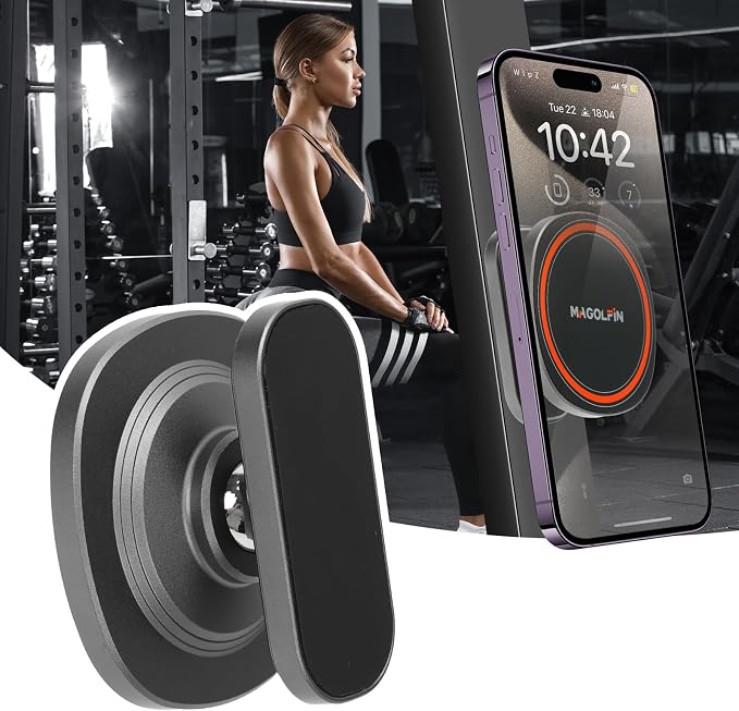 Aluminum Alloy Magnetic Phone Holder for Gym with N52 Magnets, Gym Accessories Compatible with MagSafe iPhone 17 Pro Max Plus 16 15 14 13 12, Home Gym Accessories, Gym Gifts for Men