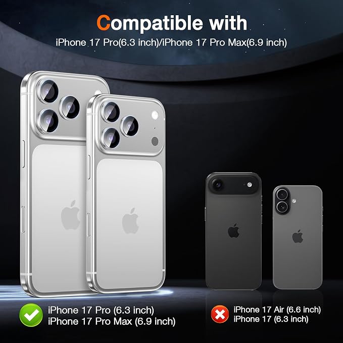 LK for iPhone 17 Pro/17 Pro Max Camera Lens Protector [Top 9H+ Military Grade Shatterproof] One-Click Installation, Ultra-Tough HD, Individual Lens Protectors Scratch-resistant, Silver,2 Pack