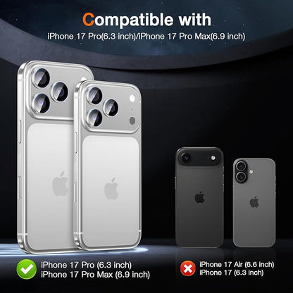 LK for iPhone 17 Pro/17 Pro Max Camera Lens Protector [Top 9H+ Military Grade Shatterproof] One-Click Installation, Ultra-Tough HD, Individual Lens Protectors Scratch-resistant, Silver,2 Pack