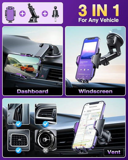 VANMASS Phone Holders for Your Car 2026 Ultimate Phone Mount Military-Grade Windshield Dashboard Vent【Newest Best Strongest】 Cell Phone Car Mount for iPhone 16 Pro Max 15 Samsung Android,Purple