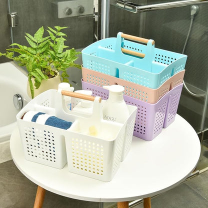 Portable Shower Caddy Basket with Compartments, Plastic Divided Cleaning Caddy Organizer Storage Tote with Handle for Bathroom, College, Dorm Room Essentials, Light Blue