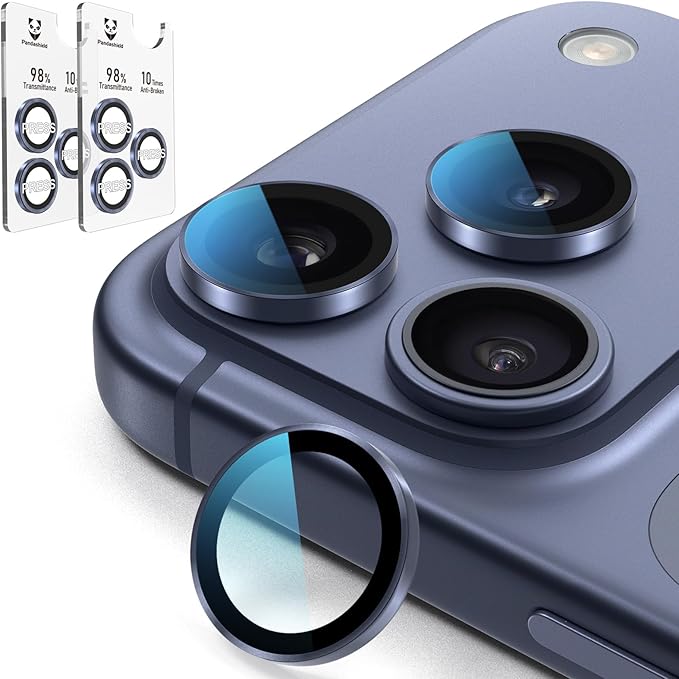 PandaShield 2-Pack Anti-Reflection Camera Lens Protector for iPhone 17/16/15 Pro & Pro Max, Easy Installation, Anti-Scratch, 9H Hardness, 98% Ultra Clarity, Maintains Original Lens Design - Blue