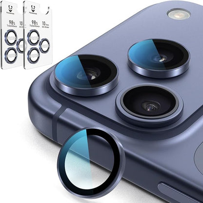 PandaShield 2-Pack Anti-Reflection Camera Lens Protector for iPhone 17/16/15 Pro & Pro Max, Easy Installation, Anti-Scratch, 9H Hardness, 98% Ultra Clarity, Maintains Original Lens Design - Blue