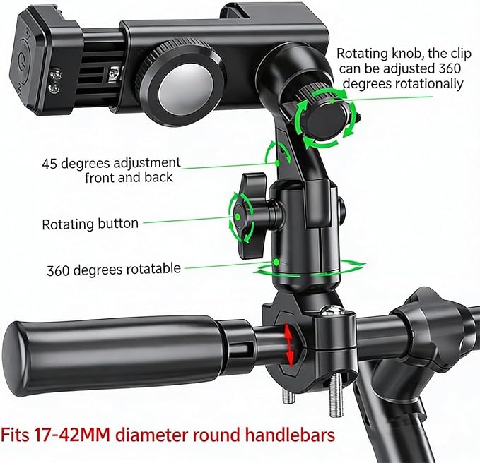 Temvue Bike Phone Mount with Compass, 1080° Rotation, Universal Handlebar Phone Holder, Shockproof and Secure Motorcycle Phone Mount, Compatible with All Smartphones.