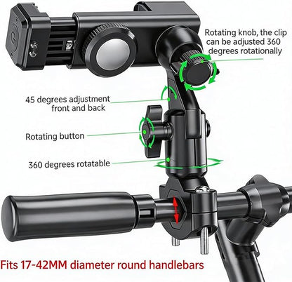 Temvue Bike Phone Mount with Compass, 1080° Rotation, Universal Handlebar Phone Holder, Shockproof and Secure Motorcycle Phone Mount, Compatible with All Smartphones.