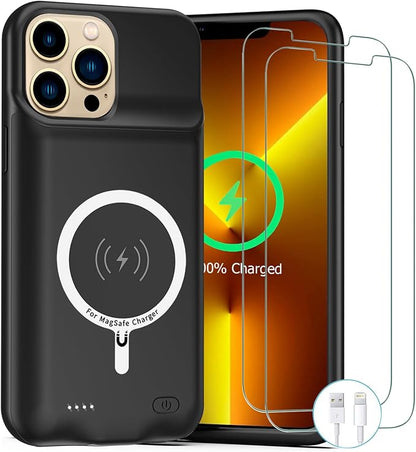 iPhone 13 Pro 10000mAh Rechargeable Portable Battery Case with Wireless Charging, Compatible for iPhone 13 Pro (6.1 inch), Black, Carplay Extended Battery Pack Charger Case