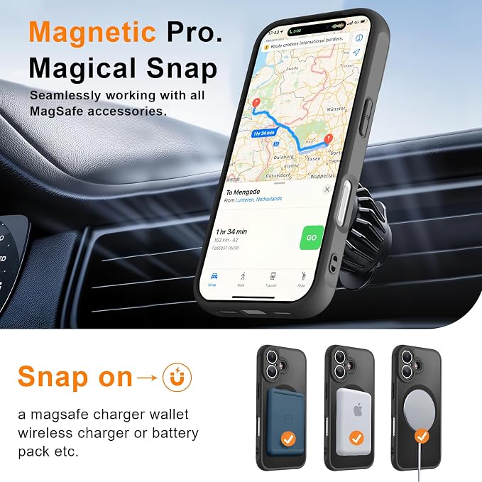 MOCCA Magnetic for iPhone 17 Case, (Compatible with Magsafe) (16FT Military Grade Protection) Full Camera Protection Anti-Fingerprint Slim Translucent Matte Phone Cover 6.3",Black