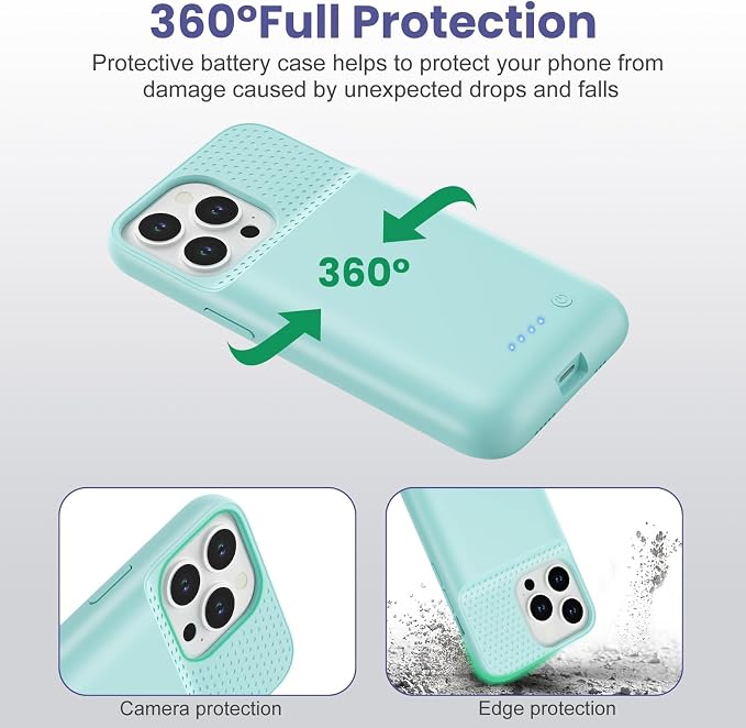 Feob Battery Case for iPhone 15 Pro, [2026 Upgraded] 7500mAh Slim Portable Smart Charging Case Rechargeable Protective Extended Charging Cover for iPhone 15 Pro-Green