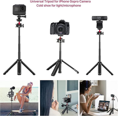 ULANZI MT-16 Extendable Mini Camera Tripod, 4 Levels Adjustment 360° Ball Head Cold Shoe Lightweight Portable Vlog Travel Selfie Stick Handle Grip Desktop Webcam Tripod for DSLR Action Camera