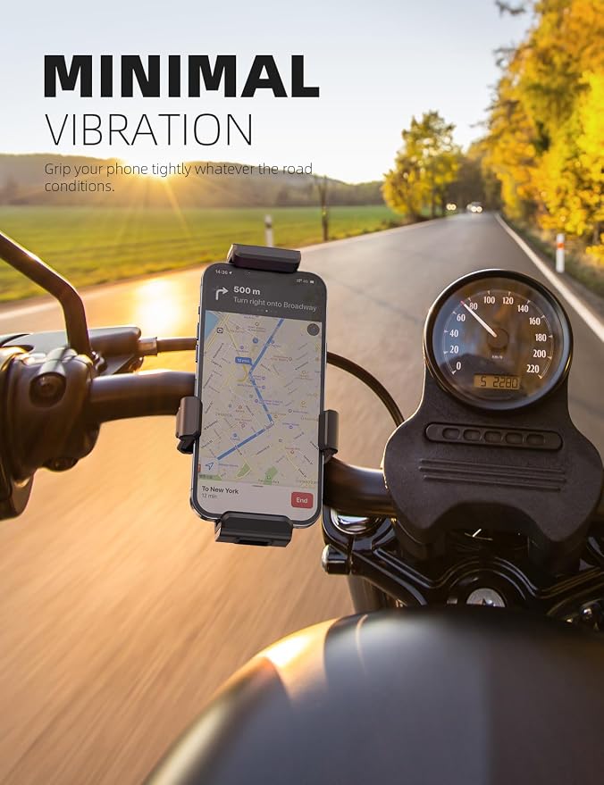Lamicall Motorcycle Bike Phone Mount - [Full-Around Protection Clip] Bicycle Handlebar Phone Holder, Motorcycle Phone Clip, Scooter Clamp for iPhone 16 15 14 Pro Max/Plus, S24 Ultra and 4.7-7" Phones