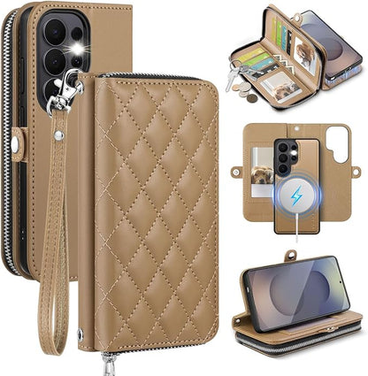 OCASE for Samsung Galaxy S26 Ultra Crossbody Detachable Wallet Case, PU Leather Handbag Phone Purse with Zipper Closure, Card Slots & RFID Blocking, Wrist Strap, Lanyard, Kickstand, Khaki