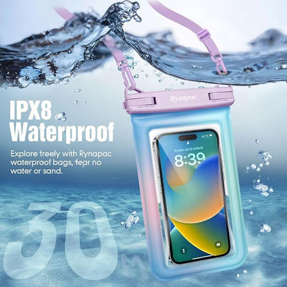 Rynapac [Floatable] Waterproof Phone Pouch 2 Pack - [Up to 8.5"] IPX8 Floating Waterproof Phone Case Dry Bags with Adjustable Lanyard for Beach Vacation Travel Cruise Ship Pool Kayak Essentials