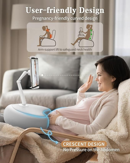 SAIJI Kindle Pillow Stand, iPad Stand Compatible with 4.7”-15.6” Kindle, Phone, iPad, 360° Adjustable Lap Beanbag Tablet Holder for Bed with Flexible Dual Axis Arm and Microbead Cushion (Gray)