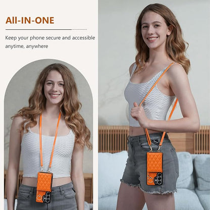 Keallce Case for Samsung Galaxy S26 Ultra 6.9'' Wallet Case,Crossbody Zipper Purse Wrist Strap Lanyard Handbag,RFID Blocking Card Slots,Flip Leather Cover for Samsung S26 Ultra,Orange