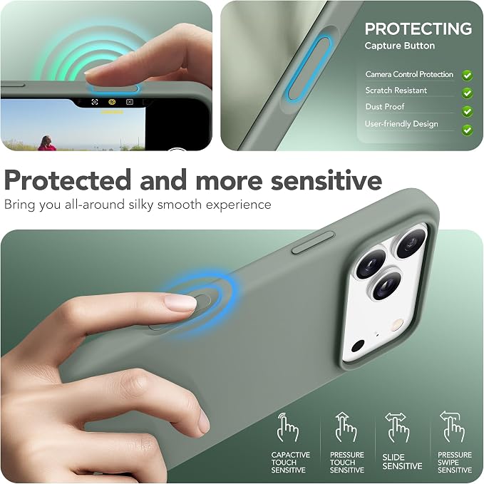 GONEZ Magnetic for iPhone 17 Pro Max Case, Compatible with MagSafe, [Screen Protector + Camera Lens Protector], Liquid Silicone Anti-Scratch Shockproof Protective Phone Case 6.9 inch, Calke Green