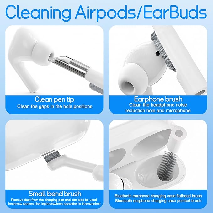 Keyboard Cleaning Kit Laptop Cleaner, All-in-1 Multi-Function Electronic Cleaner Kit, Screen Spray Cleaning Brush Tool PC Accessories for iPhone iPad MacBook Earbud Camera Monitor Computer (White)