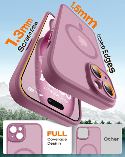 TOCOL for Phone 15 Case, Compatible with Magsafe Charger, Full Camera Protection, Drop Protection, Translucent Matte Phone Case for iPhone 15 6.1 inch (Lilac Purple)