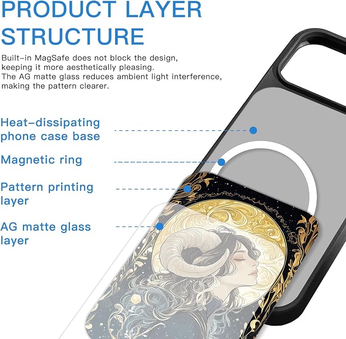 Constellation Series - Aries Designs Magnetic for iPhone 17 air Case, Tarot Style Model Glass Phone Cover, Compatible with Magsafe, Pocket-Friendly - fits iPhone 17 air Case for Women