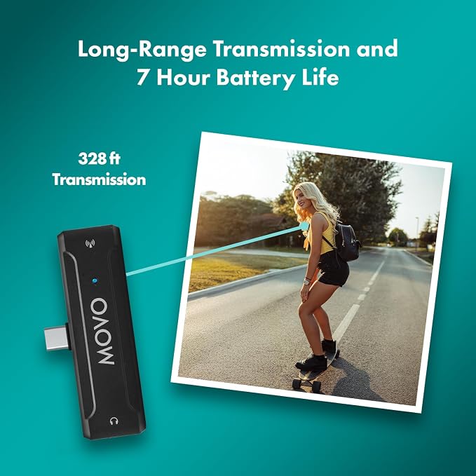 Movo WMX-2-C USB-C Wireless Lavalier Microphone for iPhone 15/Android/USB C Devices with WMX-HM Handheld Adapter - Lapel Mic with Handle Mount for Content Creators, Interviews, Reporting