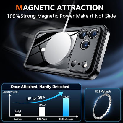 SPIDERCASE Magnetic for iPhone 17 Pro Case Waterproof,Built-in Screen & Camera Lens Protector[IP68 Waterproof] [Military Grade Shockproof] Full Body Protection Cover for iPhone 17 Pro 6.3’’,Black