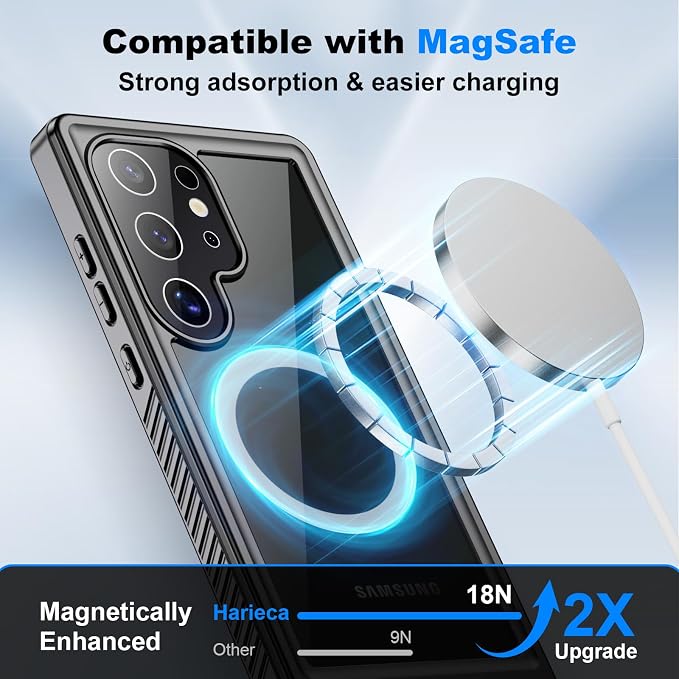 for Samsung Galaxy S24 Ultra Waterproof Case with Magsafe, Built-in Magnetic & Screen Protector, IP68 Certified Full Body Shockproof, for Water Sports Underwater Photography, 6.8" Black
