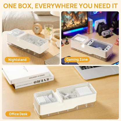 Cord Organizer Storage, Charger Organizer Box with Adjustable Dividers, Dustproof Plastic Case for Cables & Adapters, Includes Cable Ties and Labels, Wire Organizers for Cords in the Home Office