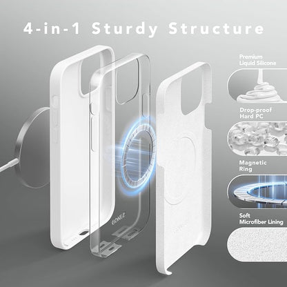 GONEZ Magnetic for iPhone 12 Case / 12 Pro Case, Compatible with MagSafe, [Screen Protector + Camera Lens Protector], Silicone Shockproof Anti-Scratch Protective Phone Case 6.1 inch, White